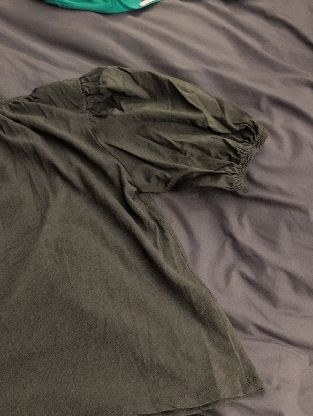 Olive Green Puff Sleeve Top Size M - Picture 13 of 14